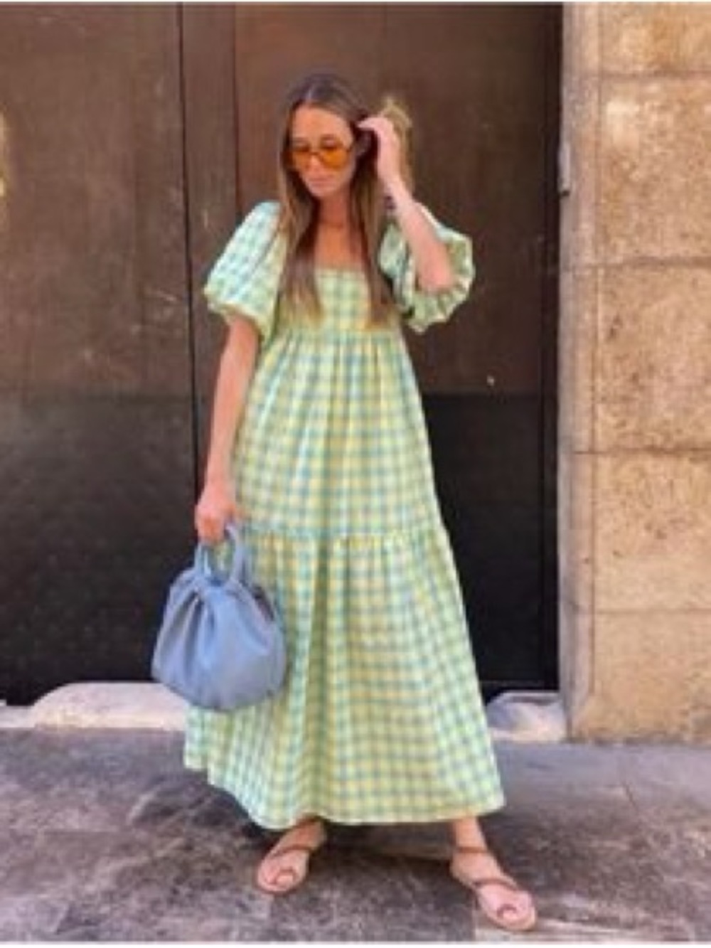 Zara Blue Yellow Gingham Plaid Seersucker Midi Maxi Dress XS - Picture 6 of 16